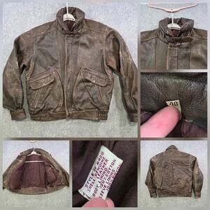 VTG Leather‎ Jacket Mens 40 Brown Patina Bomber Full Zip Lined Pockets Pilot